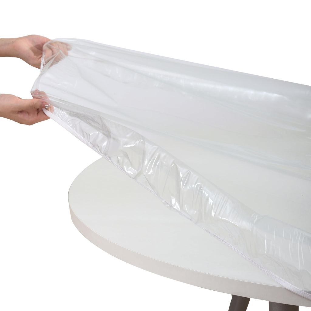 Clear Round Vinyl Fitted Tablecloth Waterproof Oilcloth Heavy Duty Elasticized Table Cover Elastic Edge Design