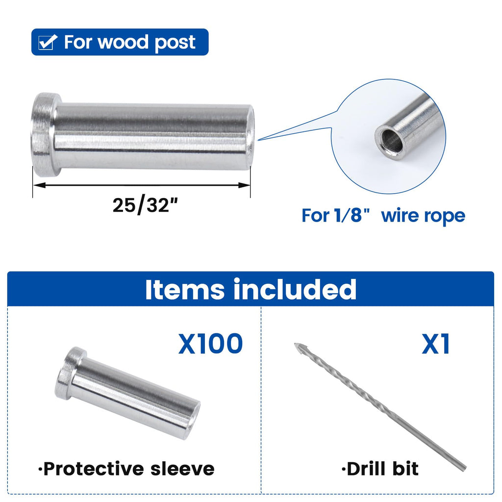 100Pack Cable Railing Level Protector Sleeve for Wood Post CR13