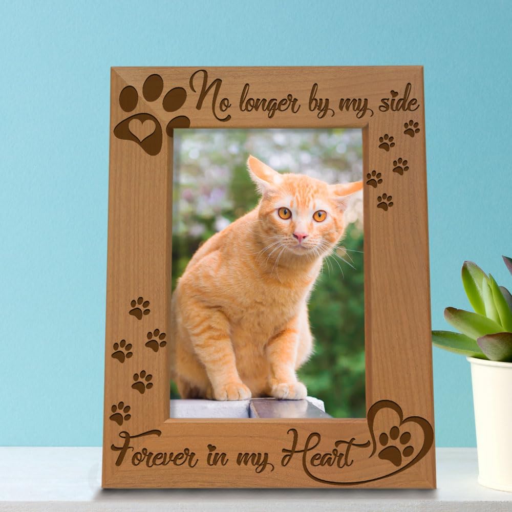 No Longer by my Side, Forever in my Heart Wood Picture Frame. Pet Memorial for Dog or Cat. (4x6-Vertical)