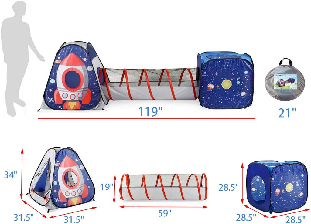 3 in 1 Space Astronaut Pop Up Play Tents with Tunnel for Kids