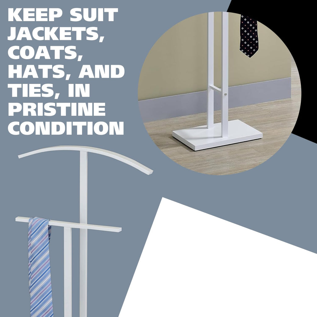 Dossi Modern Metal Suit Valet Stand, Clothes Rack Organizer with Jacket, Pants & Tie Holder, Space-Saving Garment