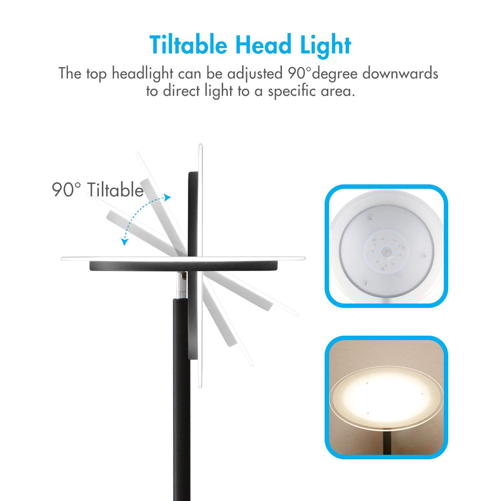 Modern Torchiere Floor Lamp, 3000L LED, 30W, Remote Control, Touch Dimmer, 90° Adjustable, Warm White