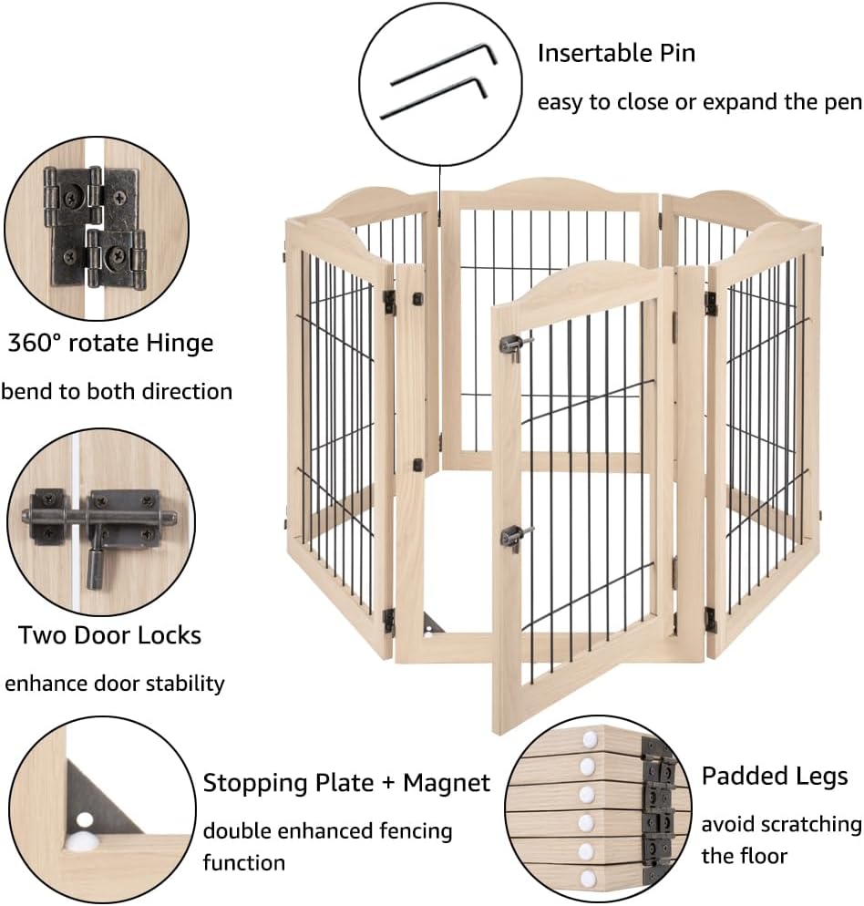 132" Extra Wide Dog Gate and Pet Playpen with Walk Through Door