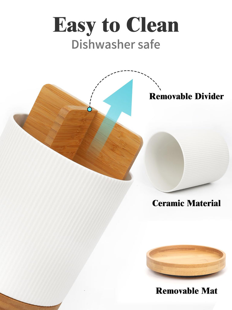 7.5" Utensil Holder, 3 Compartment Ceramic Kitchen Utensil Holder with Cork Bottom, Large Utensil Crock