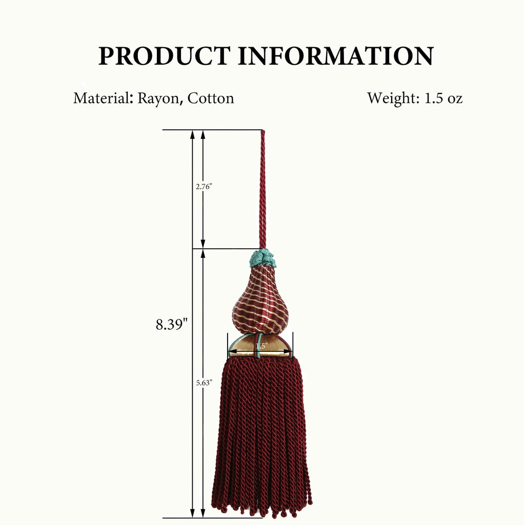 Luxury Tassels for Curtains and Furniture Knobs, 2 Pack - 8.4" Elegant Rayon Decorative Tassel, Silky Tassel Pendant