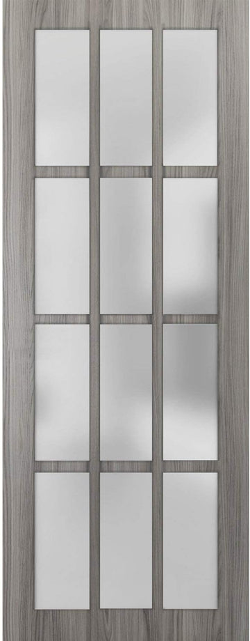 Slab Barn Door Panel Frosted Glass 12 Lites | Felicia 3312 Ginger Ash Grey | Sturdy Finished Doors |