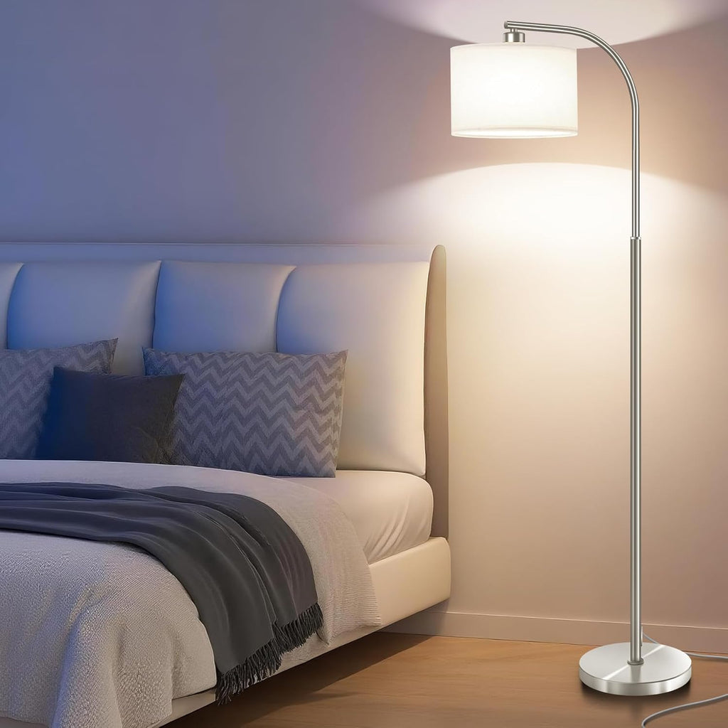 Floor Lamp,Modern Standing Lamps with 9W LED Bulb,65'' Silver Tall Floor Light with Fabric Shade,3 Color