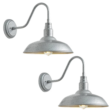 10in Outdoor Gooseneck Barn Lights Silver Gray Exterior Porch Gooseneck Wall Mount Lighting Fixture, 2 Pack Brushed