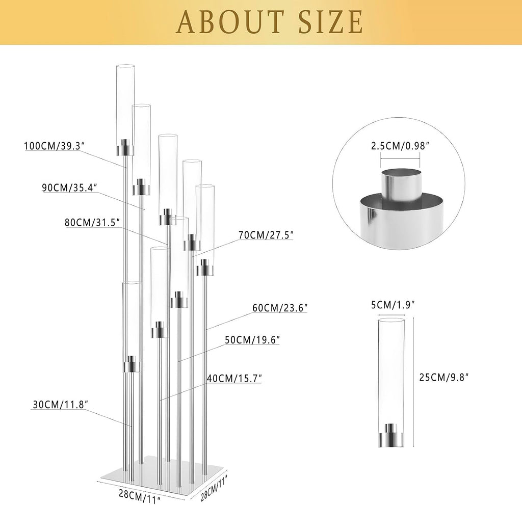 Floor Candelabra Wedding Centerpiece, 45.3'' Tall Floor Candle Holder Set, 8-arm Silver Metal Candlestick Holders