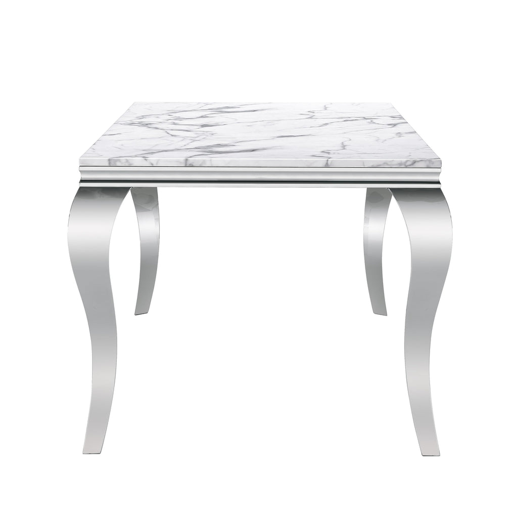 Modern Dining Table for 6-8, 68 Inch White Marble Kitchen Table with Silver Mirrored Cabriole Legs, Luxurious