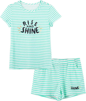 Girls Striped Soft Short Sleeve & Shorts Pajama Set