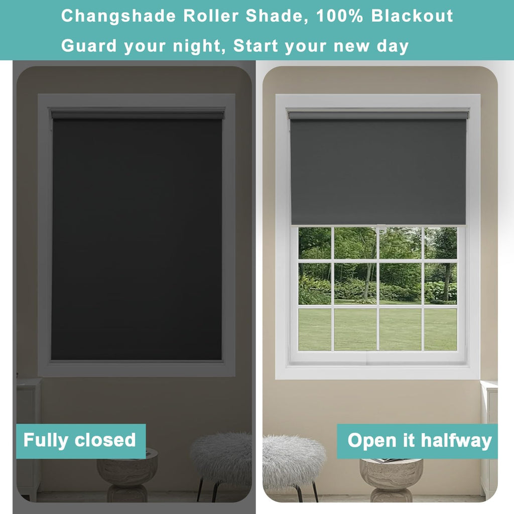 Blackout Roller Shades Cordless for Windows, 100% Room Darkening Window Blinds, Thermal Insulated UV Protection, Easy
