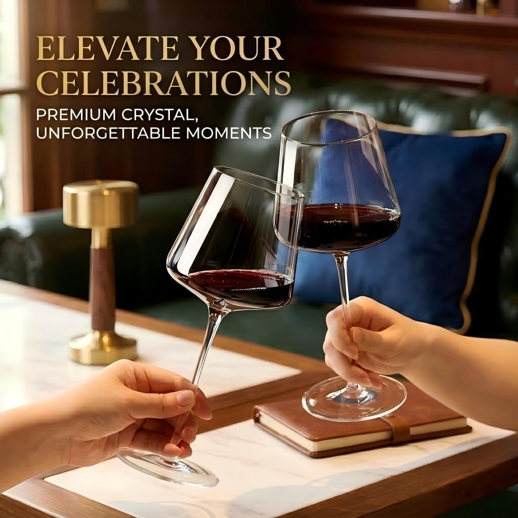 18OZ Red Wine Glasses Set of 4-LeadFree Crystal Wine Glass with Tall Long Stem【Hand Blown Italian Style】 Stemmed