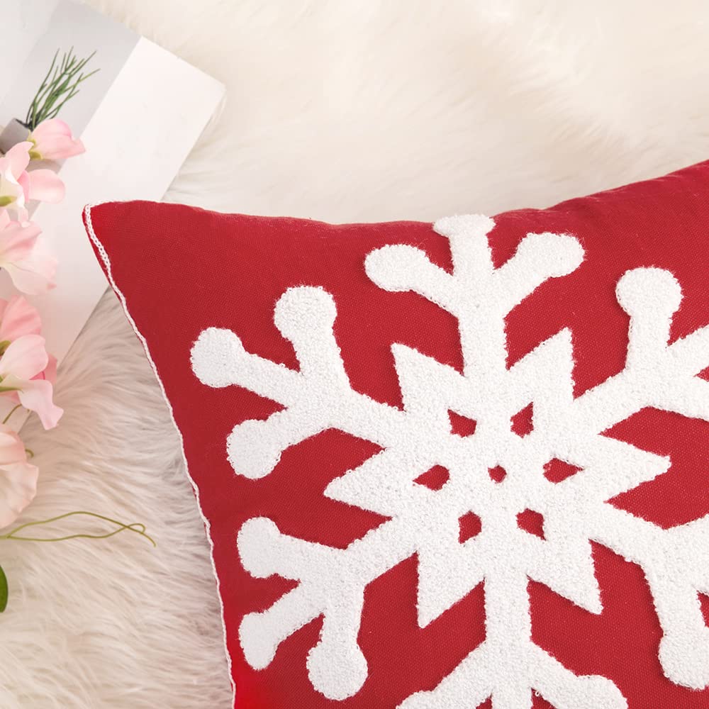 Christmas Throw Pillow Covers Red Decorative Snowflake 20x20