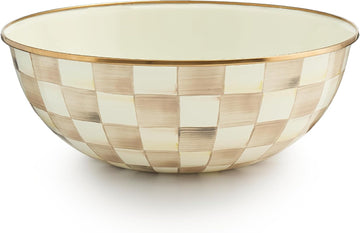 Everyday Bowl, Extra-Large, Brown-and-White Mocha Check | Hand-painted design, made from enameled steel, decorative