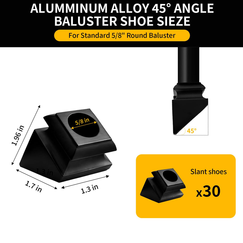 30pcs 5/8" Round Alumminum Alloy 45 Degree Baluster Shoes, Stain Black Decorative Railing Spindle Shoe, Metal Durable