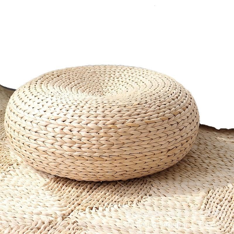 Straw Flat Seat Cushion, Handmade Floor Pouf Mat, Ottoman Footstool for Meditation, Zen, Yoga Practice or Buddha