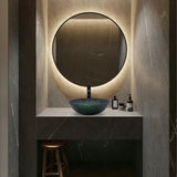 Vessel Sink 16.5" Bathroom Sinks Tempered Glass Green Art Basin Round Bowl with Faucet Combo Green,Countertop Bowl