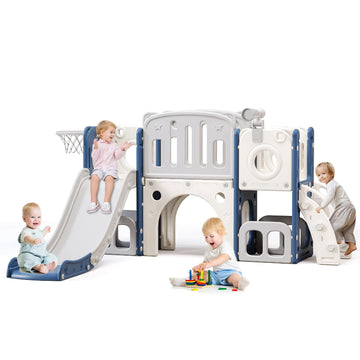 Toddler Slide, Kids Climber Slide with Storage Space and Non-Slip Steps, Indoor Outdoor Playset with Basketball Hoopa
