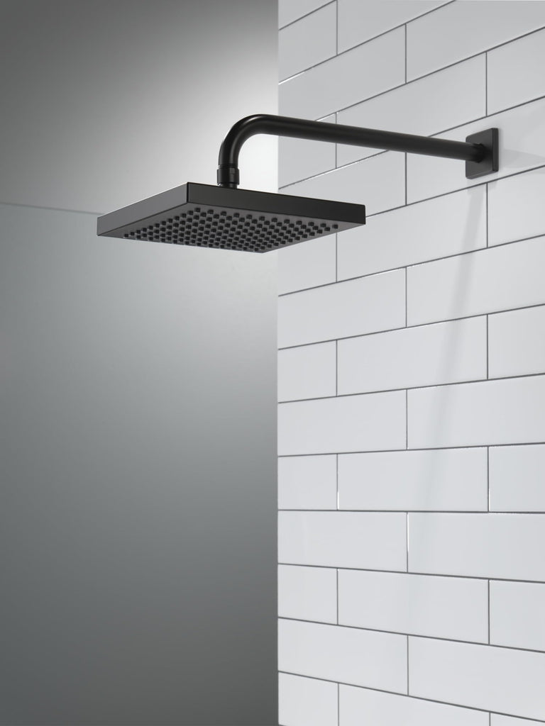 Matte Black Rain Shower Head, 8 Inch Square Shower Head Rainfall, Overhead Rain Showerhead, 2.5 GPM Flow Rate, Matte