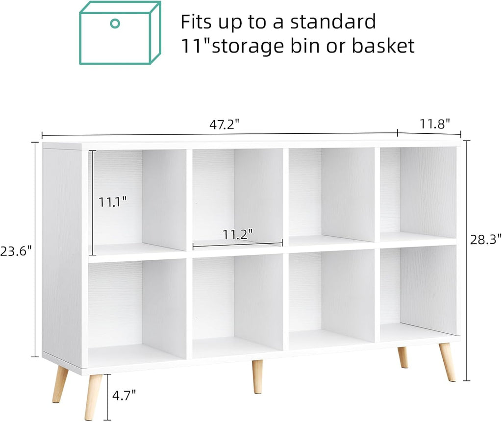 8-Cube Bookshelf 2 Tier Modern Bookcase with Legs, 11in Shelf Opening, 47" Wood Bookshelves Storage Organizer Shelf