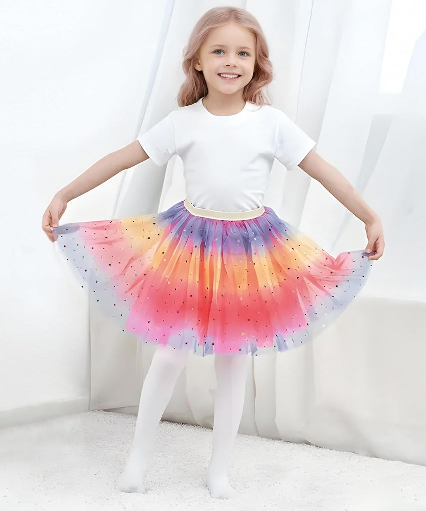 Girls Layered Rainbow Tutu Skirt Dance Dress Ruffle Tiered Clubwear