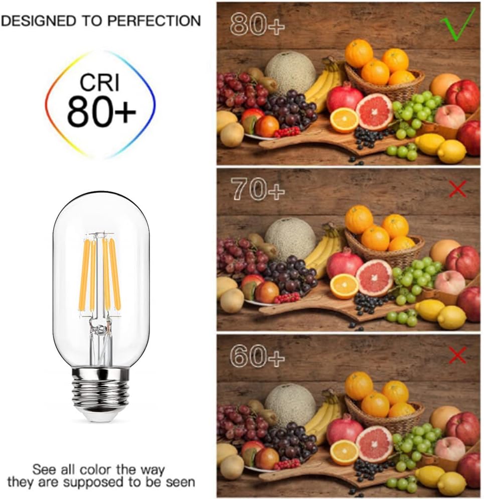 T45 LED Edison Tubular Light Bulb 4W, 40W Equivalent 350 Lumens, E26 Medium Screw Base, Dimmable Vintage Style LED