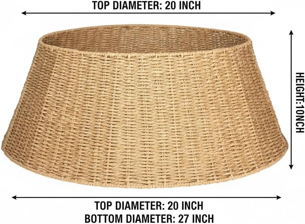 27in Farmhouse Christmas Tree Collar - Tree Basket - Natural Woven - Base Cover for Christmas Tree - Tree Skirt