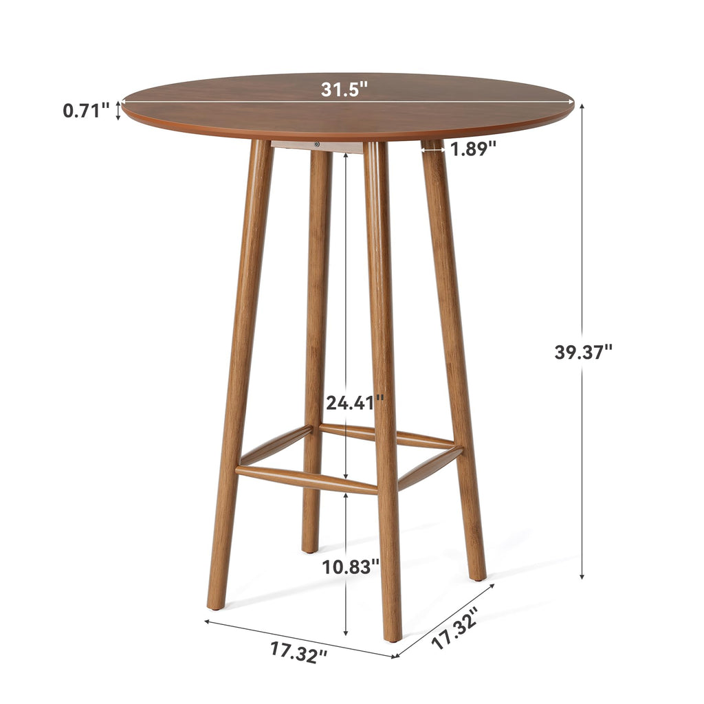 Solid Wood Bar Table, 39.37-Inch Round Bistro Table with Sturdy Frame, Small Space (Rustic Walnut)