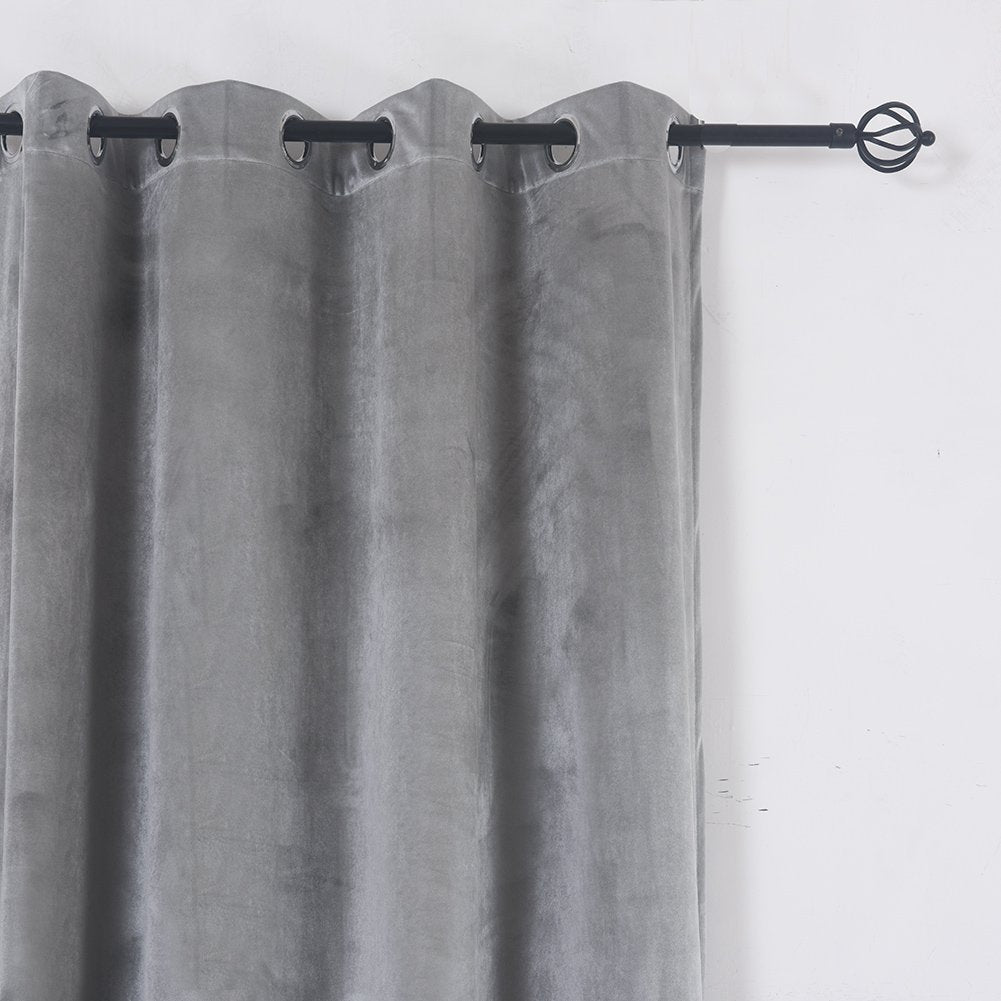 Super Soft Luxury Room Darkening Velvet Silver Gray Classic Blackout Curtains Panels Home Theater Grommet Drapes