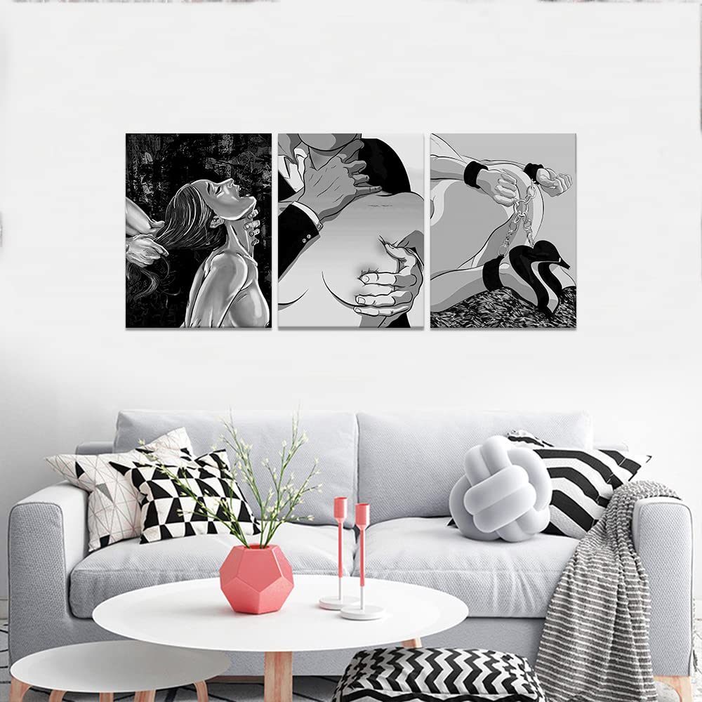 Sexy Lovers Wall Art Couple Poster Abstract Body Art Black and White Picture Sexy Women Paintings Canvas Artwork Bar