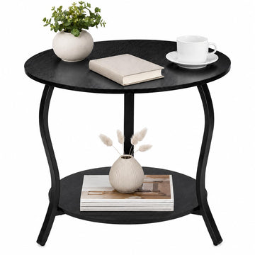 Small Round Coffee Table with Open Storage, 23" 2-Tier Coffee Side Tables for Small Space, Accent Center Table Circle