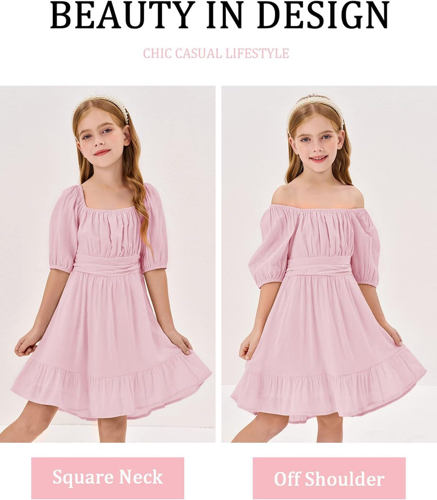 Girls Summer Dresses Square Neck Tie Backless Dress