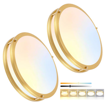 13inch LED Flush Mount Ceiling Light Fixture Dimmable Gold, Easy Install LED Ceiling Lamp Fixture Without Flicker