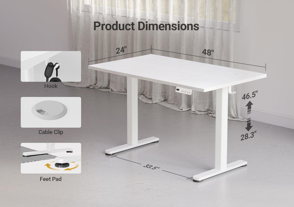 48 x 24 Inch Warm White Electric Standing Desk