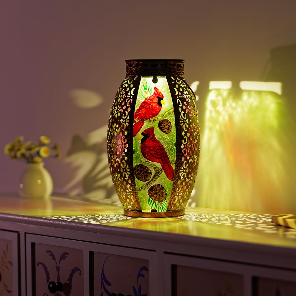 Solar Lantern Outdoor Waterproof, Hanging Solar Lantern Yard Decor, Cardinal Garden Decor, Cardinal Gift for Women