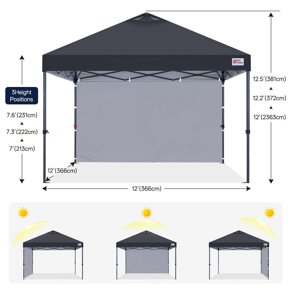 12x12 Durable Pop Up Canopy Tent with 1 Sidewall, Black