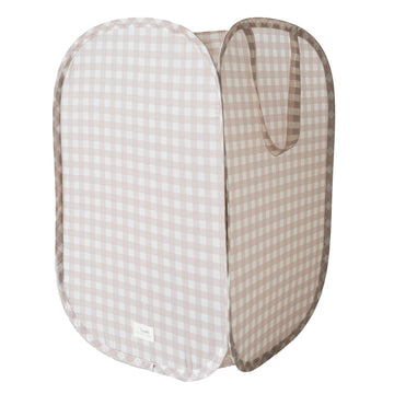 Pop Up Hamper, Collapsible Laundry Basket, Gingham Beige