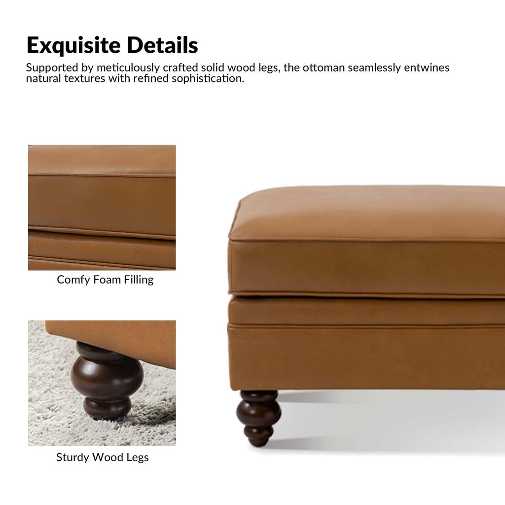 Genuine Leather Ottoman Coffee Table, Ottoman Foot Rest, Camel