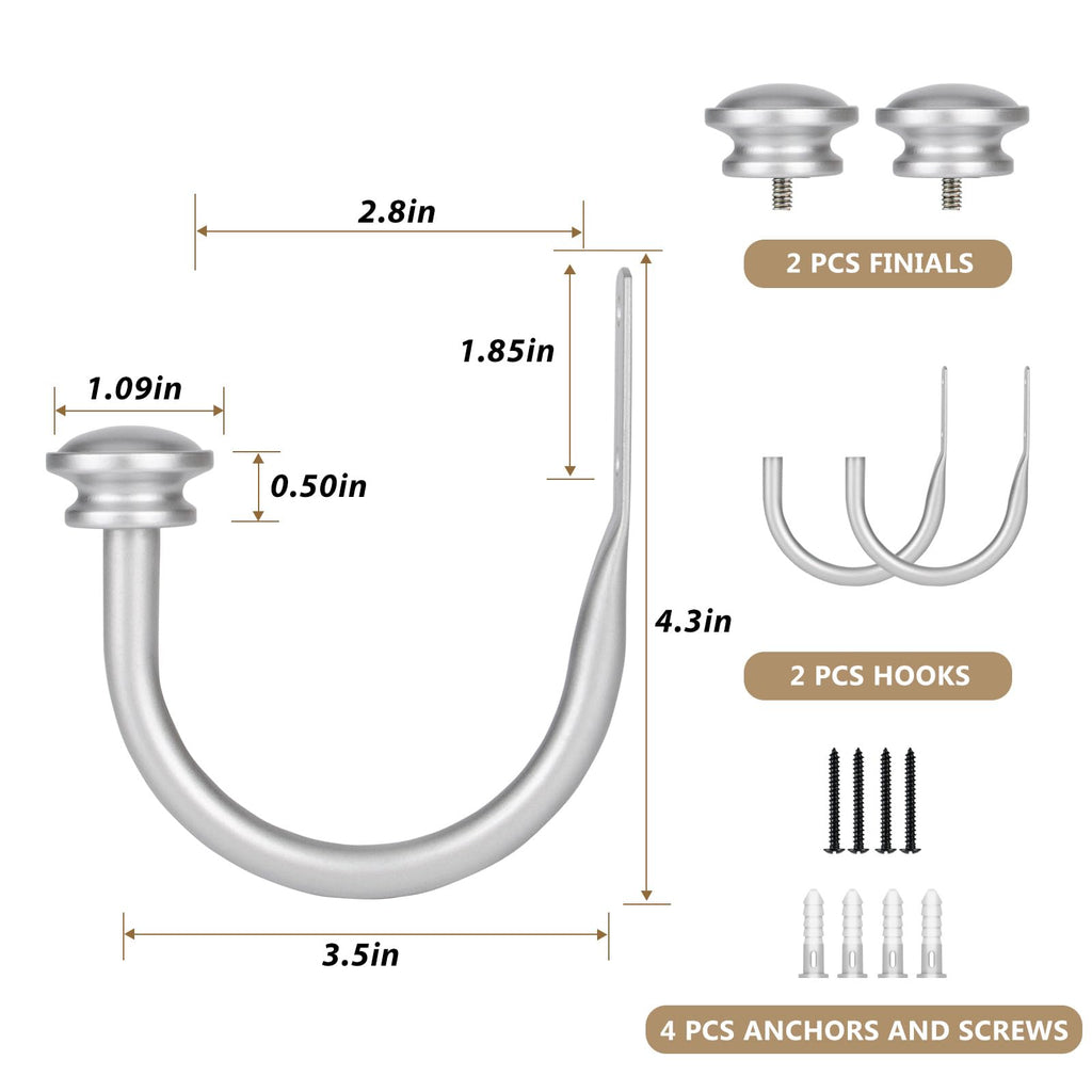 Curtain Holdbacks, Small Cap Finials, Silver(1 Pair/2 Pack), Small