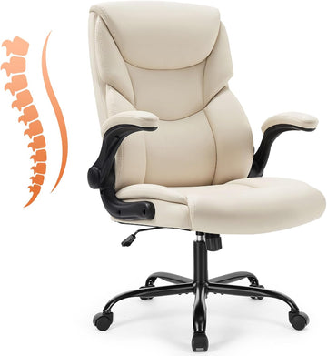 Office Executive Chair - Heavy Duty High Back Home Desk Chair with Flip-up Armrest, PU Leather, Height Adjustable &
