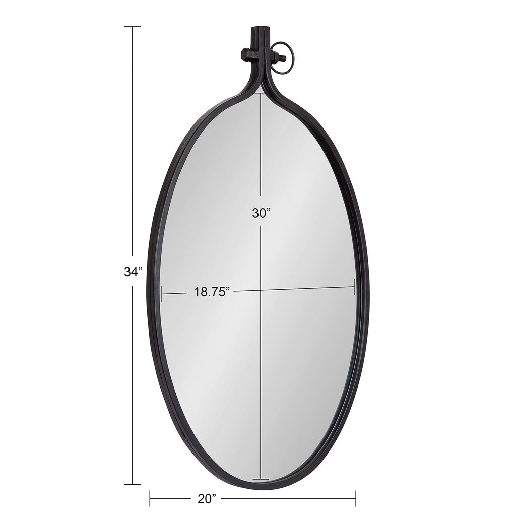 Yitro Traditional Oval Metal Framed Wall Mirror; 20 x 34; Black; Industrial Accent Mirror for Farmhouse Decor