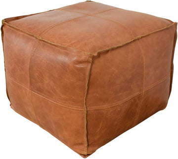 Amazing Square Natural Leather Poufs Living Room Pouf, Moroccan Pouf Ottoman (ONLY Cover, 20x20x16 inch)