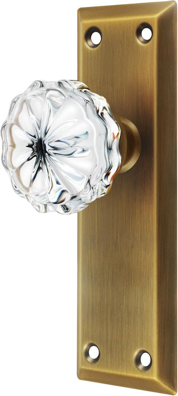Single Sided Vintage Glass Dummy Door Knobs Interior, Antique Brass