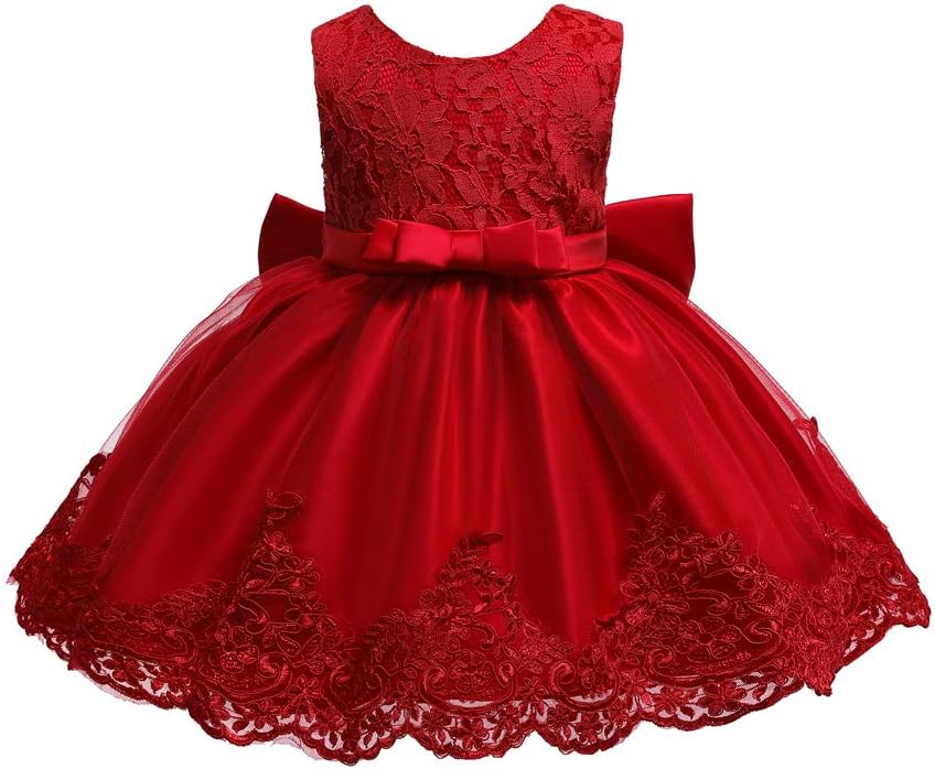 Baby Girls Dress Christening Baptism Party Formal Dress with Headwear
