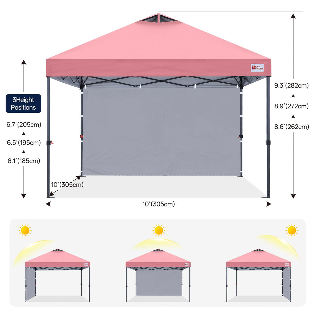 10x10 Durable Pop Up Canopy Tent with 1 Sidewall, Pink