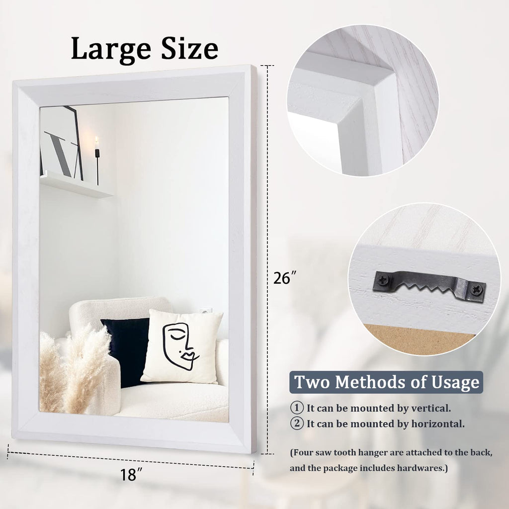 Rectangular Wall Mirror Decorative Wood Framed Mirrors Large 26"x18" for Farmhouse Bedroom Bathroom Living Room