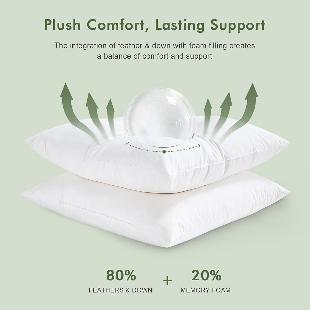 Ogranic Feathers Down Pillow Inserts 22x22, White - Set of 2