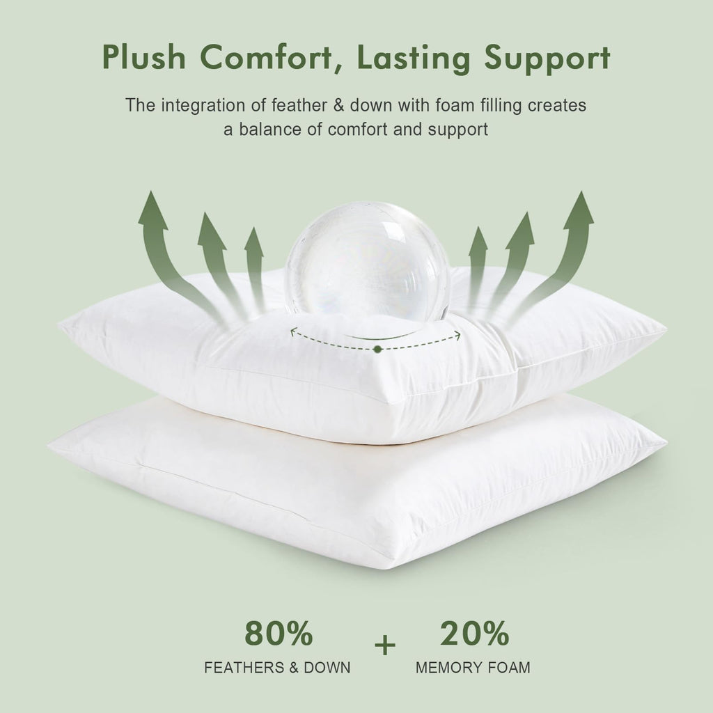 Organic Feathers Down Lumbar Pillow Insert 14x36, White