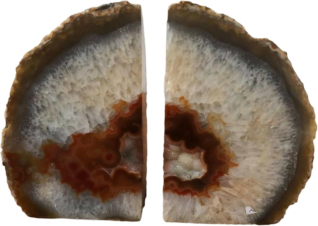 Natural Agate Geode Bookends Anti-Slip Rubber Bumpers 1 Pair 4-6Lbs | Heavy Duty Crystal Book Stoppers Cute Crystal